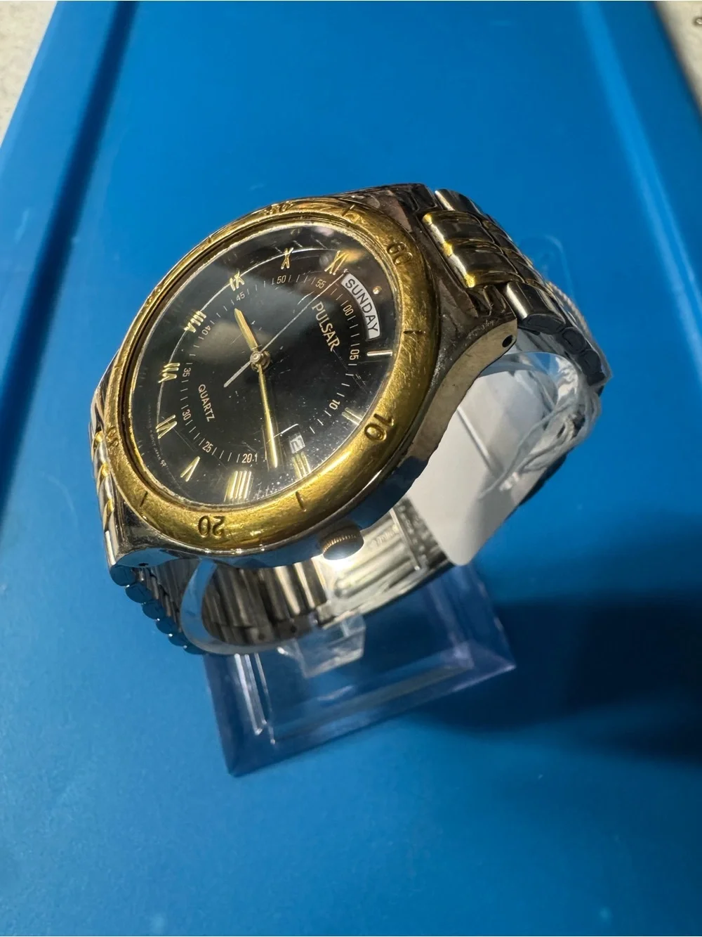 Pulsar Two-Tone Gold and Silver Watch with Black Dial
